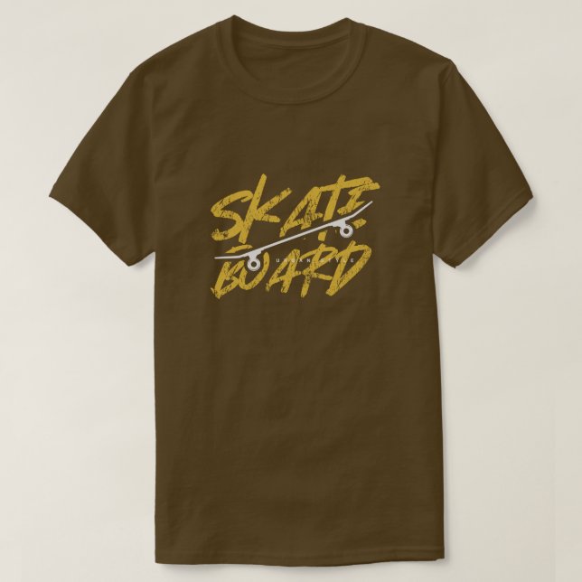 Camiseta Tipografia Gráfica Dourada do Skateboard T-Shi (Frente do Design)