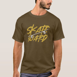 Camiseta Tipografia Gráfica Dourada do Skateboard T-Shi