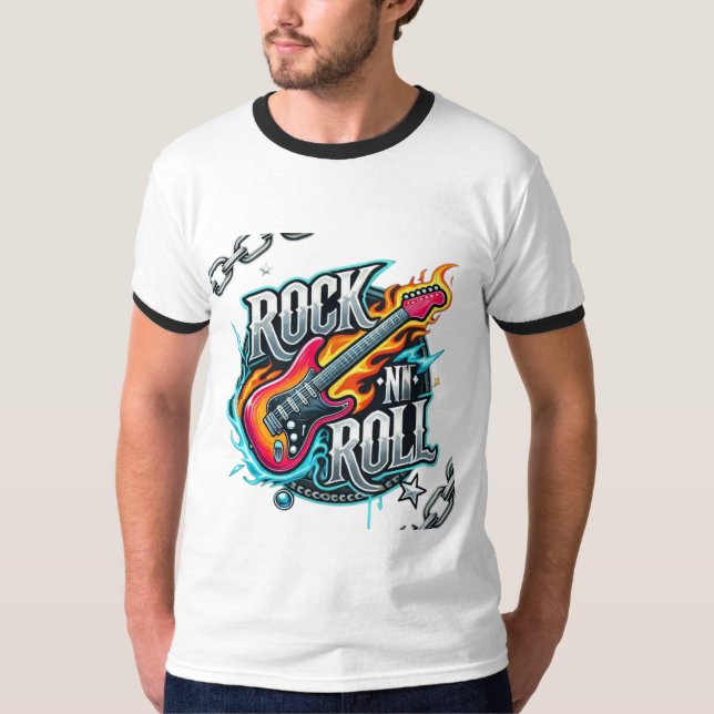 Camiseta Tipografia Grunge Rock N Roll (Frente)