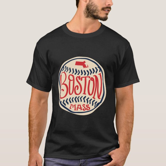 Camiseta Tipografia Ilustrada da Mão de Boston Massachusett (Frente)