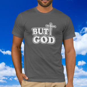 Camiseta Tipografia "mas Deus" Bíblia Cinza verso Personali
