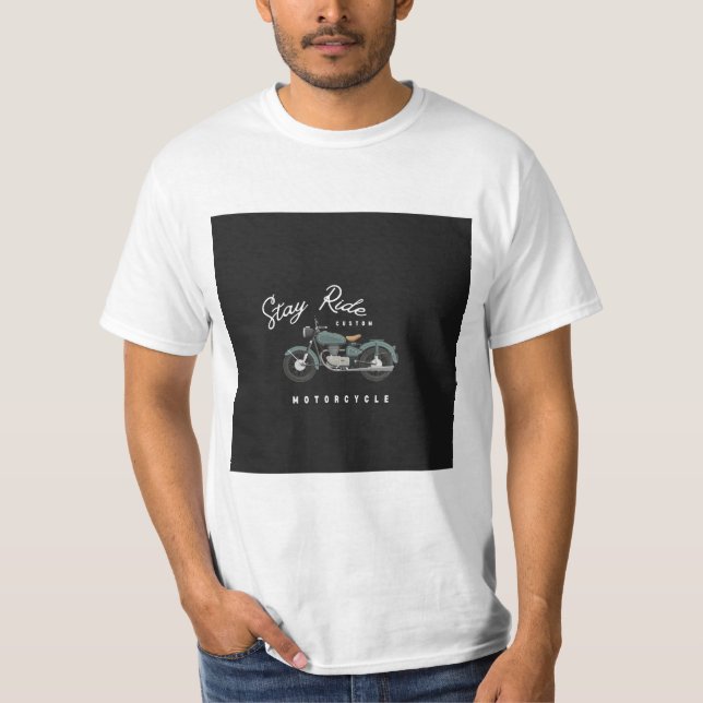 Camiseta Tipografia Mínima de Motocicleta Preta Branca (Frente)