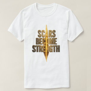 Camiseta Tipografia Motivacional Dourada 'Cicatrizes se Tor
