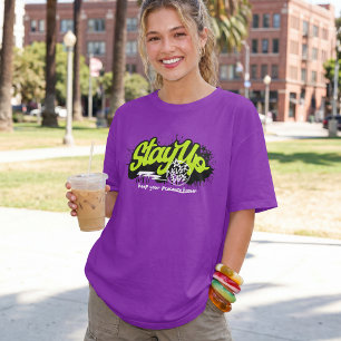 Camiseta Tipografia Motivacional Neon Stay Up Grafite