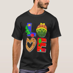 Camiseta Tipografia Negra Natal, Amor Natal e Biscoitos
