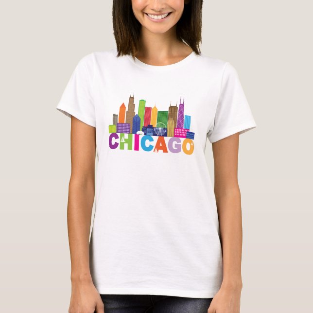 Camiseta Tipografia Skyline de Chicago (Frente)