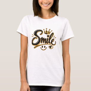 Camiseta Tipografia Sorriso Dourado Luxuoso com Coroa
