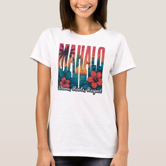 Camiseta Tipografia Sunset MAHALO - Arte Costeira (Frente)