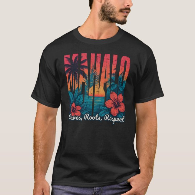 Camiseta Tipografia Sunset MAHALO - Arte Costeira (Frente)