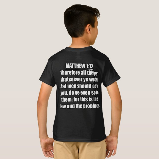 Camiseta Tipografia Versa da Bíblia de Matthew 7:12 KJV (Parte Traseira Completa)
