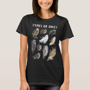 Camiseta Tipos de Coruja Educacional Coleção de Coruja