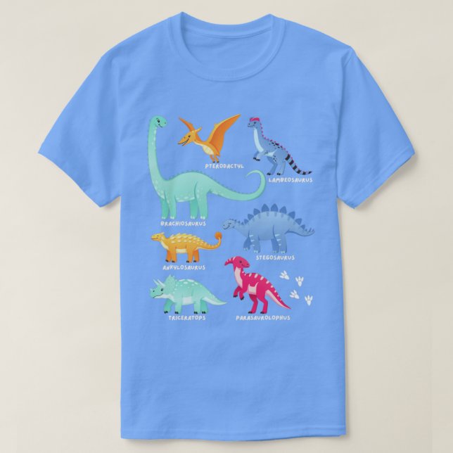 Camiseta Tipos de Dinossauros Futuro Paleontólogo Crianças  (Frente do Design)