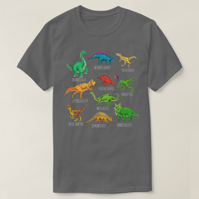 Camiseta Tipos de dinossauros Identificação Dino 3 (Frente do Design)