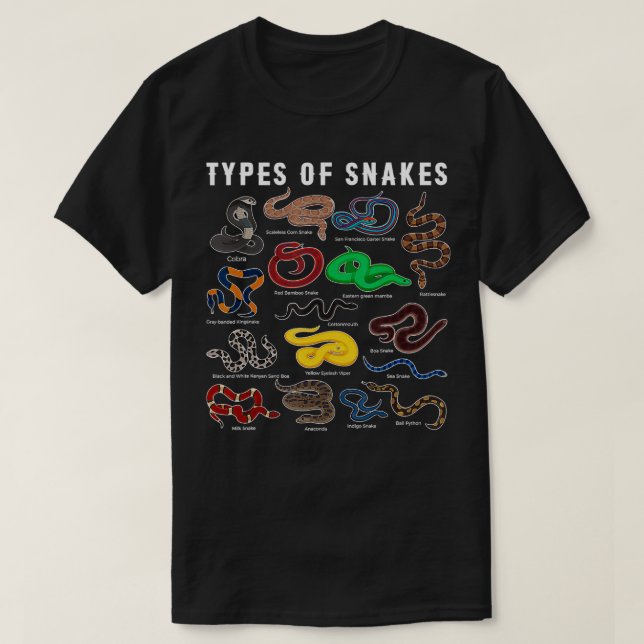 Camiseta Tipos de espécies de COBRA de Cobra (Frente do Design)