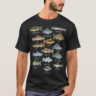 Camiseta Tipos De Espécies De Peixes Águas frescas