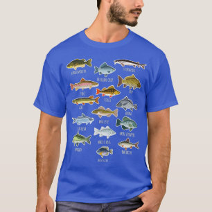 Camiseta Tipos De Espécies De Peixes Águas frescas