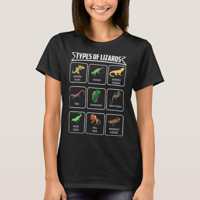 Camiseta Tipos De Lagartos Répteis Lizard Gecko (Frente)