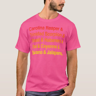 Camiseta Tipos de Lista Quente de Nomes de Pepper Chili