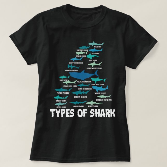 Camiseta Tipos de Tubarão-Excelente Megalodon Tubarão-branc (Frente do Design)