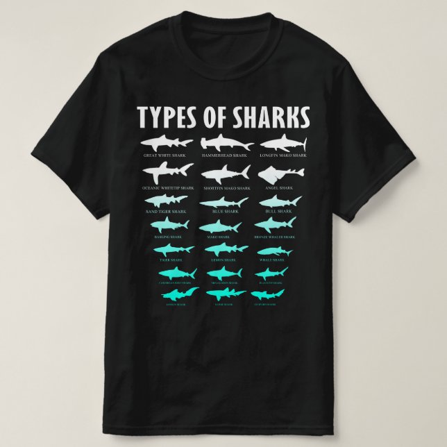 Camiseta tipos de tubarões (Frente do Design)