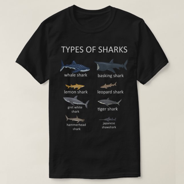 Camiseta Tipos De Tubarões (Frente do Design)