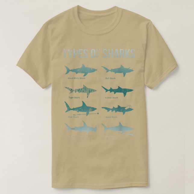 Camiseta Tipos De Tubarões (Frente do Design)