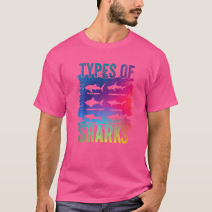 Camiseta Tipos de Tubarões Criaturas Marinhas do Mar Oceano