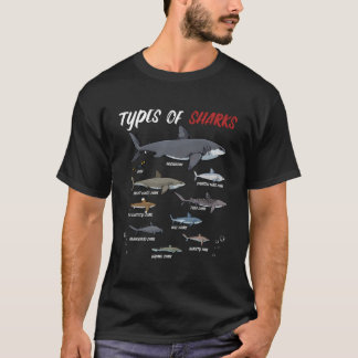 Camiseta Tipos De Tubarões Oceano Animal Scuba Mergulhando