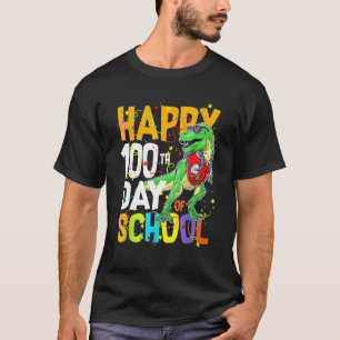 Camiseta Tirano Rex Feliz 100º Dia de Escola Dino Crianças