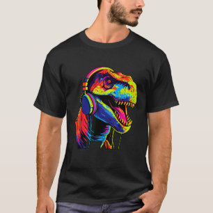 Camiseta Tiranossauro Rex Engraçado Com Fones de Ouvido Col