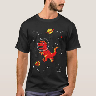 Camiseta Tiranossauro vermelho Rex Dinos no espaço