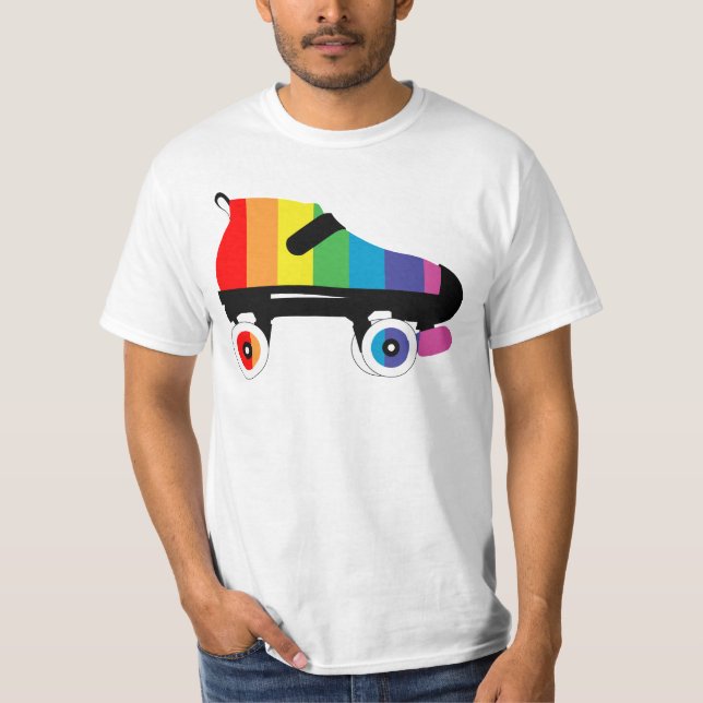 Camiseta tiras arco-íris de skate rolante (Frente)