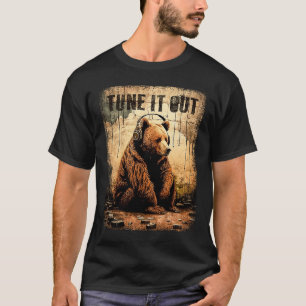 Camiseta Tire-O Do Urso Marrom Com Fones de ouvido Grizzly 