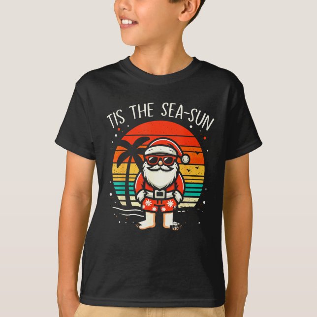 Camiseta Tis The Sea Sun Santa Beach Summer Christmas In Ju (Frente)