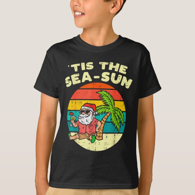 Camiseta Tis The Sea Sun Santa Beach Summer Christmas In Ju (Frente)