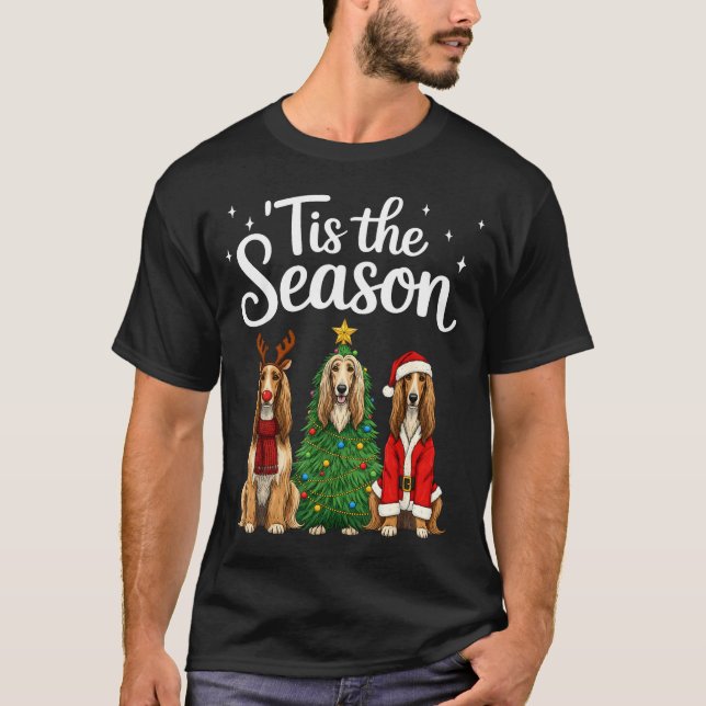 Camiseta Tis The Season Afghan Hound Christmas Santa Dog Lo (Frente)
