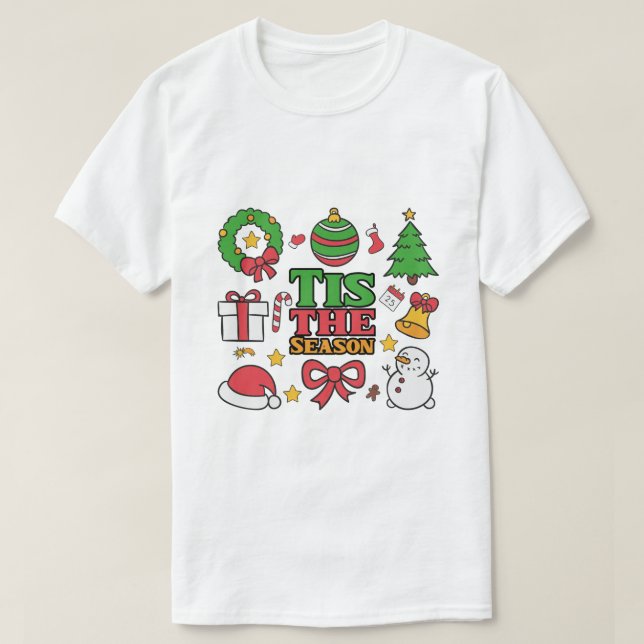 Camiseta "Tis The Season" Cute Christmas Icons Collage (Frente do Design)