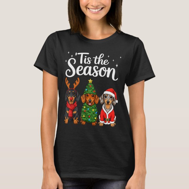 Camiseta Tis The Season Dachshund Christmas Santa Weiner Do (Frente)
