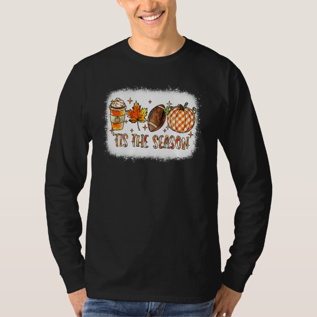 Camiseta Tis the Season Football Halloween Pumpkin Coffee R (Frente)