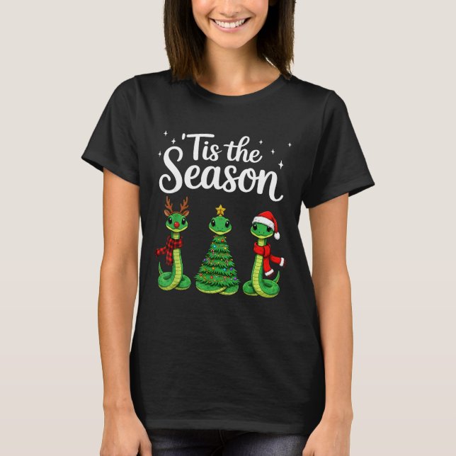 Camiseta Tis The Season Green Snake Christmas Santa  (Frente)