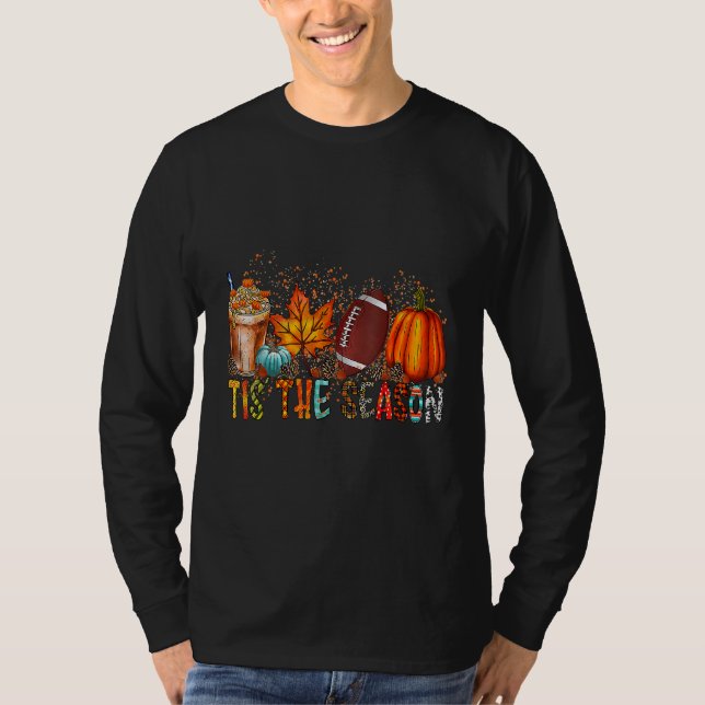 Camiseta Tis' The Season Leopard Pumpkin Football Halloween (Frente)