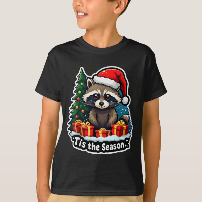 Camiseta Tis The Season Racoon Christmas Tree Festive Xmas  (Frente)