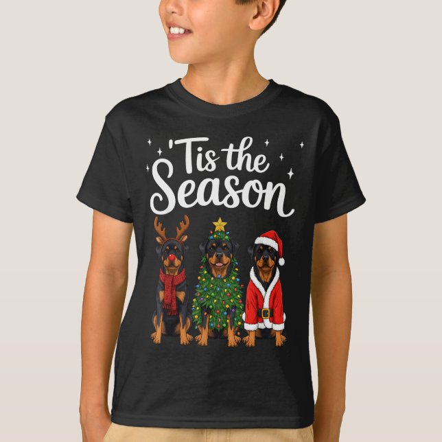 Camiseta Tis The Season Rottweiler Christmas Santa Rottie D (Frente)