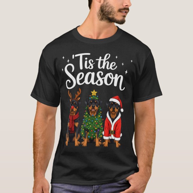 Camiseta Tis The Season Rottweiler Christmas Santa Rottie D (Frente)