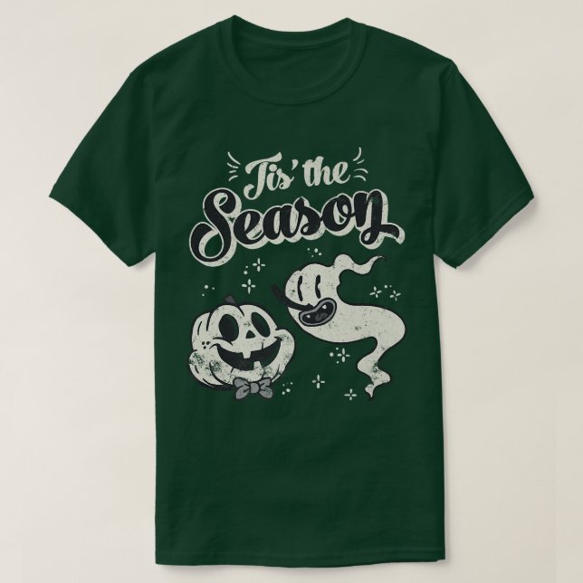 Camiseta Tis' the Season Skeleton Ghost Retro Halloween Cos (Frente do Design)