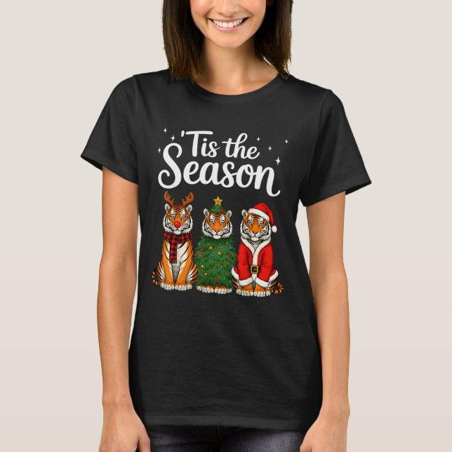 Camiseta Tis The Season Tiger Christmas Santa Safari Animal (Frente)