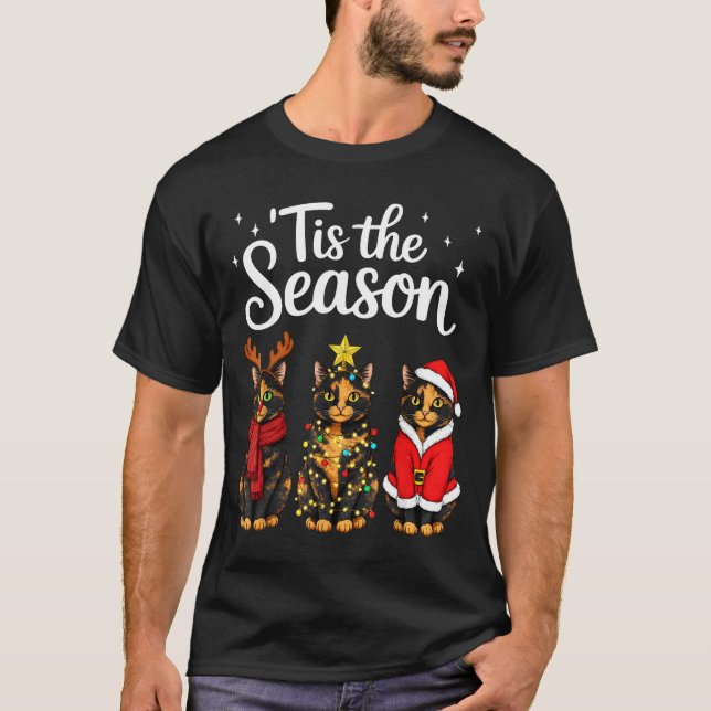 Camiseta Tis The Season Tortoiseshell Cat Christmas Santa  (Frente)