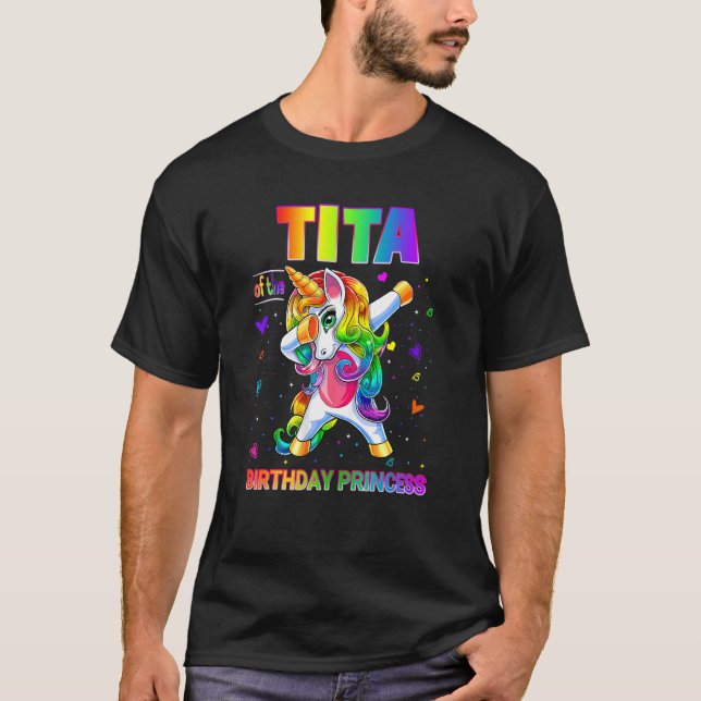 Camiseta Tita Da Princesa de Aniversário Dabbing Unicorn (Frente)