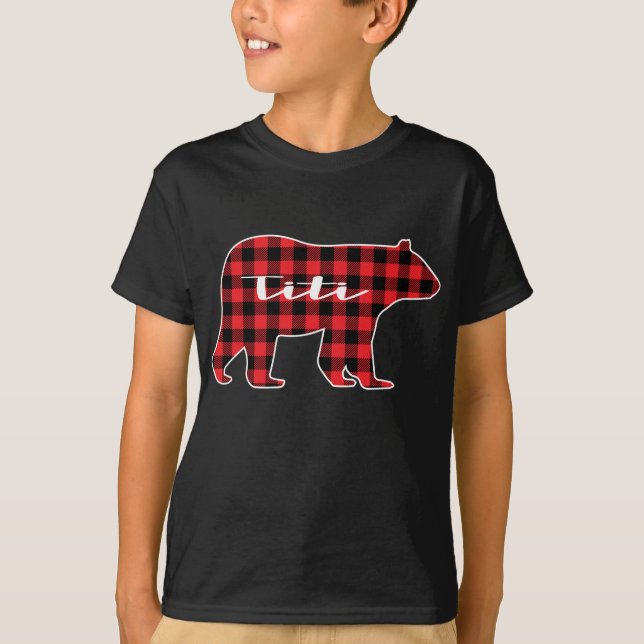 Camiseta Titi Bear Red Xadrez Family Matando Paja de Natal (Frente)