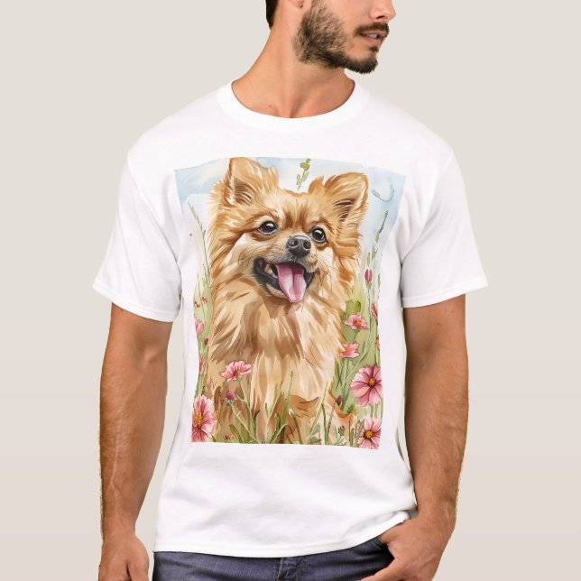 Camiseta Title: Pomeranian Dad Shirt – Watercolor (Frente)